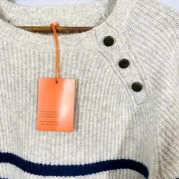 NEW! Knox Rose Crewneck Sweater Button Side Long Sleeve Soft Casual Stripe - M - Picture 2 of 4